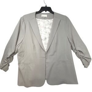 Skies Are Blue Women's 2x Gray Open Front Blazer Jacket Plus Floral‎ Lined